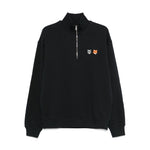 Maison Kitsuné MAISON KITSUNE' Sweaters Grey anthracite half zip front with fox motif, ribbed cuffs, cotton sweatshirt.