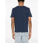 Back view of navy Maison Kitsuné Maison Kitsune Bold Fox Head cotton T-shirt with crew neck and straight hem