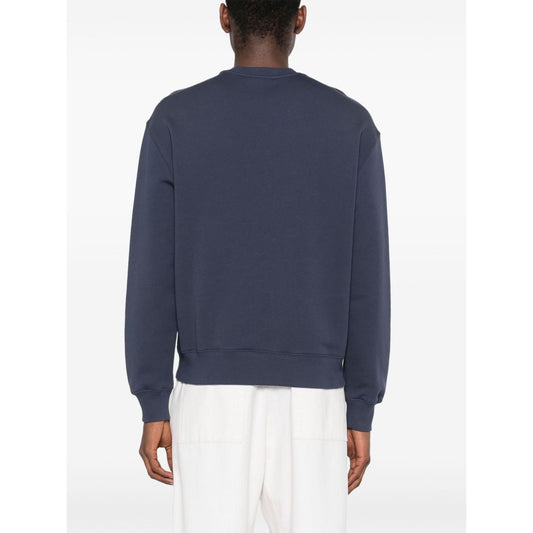 Back view of navy Maison Kitsuné Maison Kitsune fox-motif cotton sweatshirt with ribbed cuffs and hem