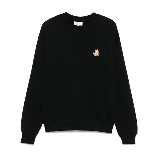 Maison Kitsuné Maison Kitsune speedy fox patch comfort sweatshirt in black with ribbed cuffs and hem
