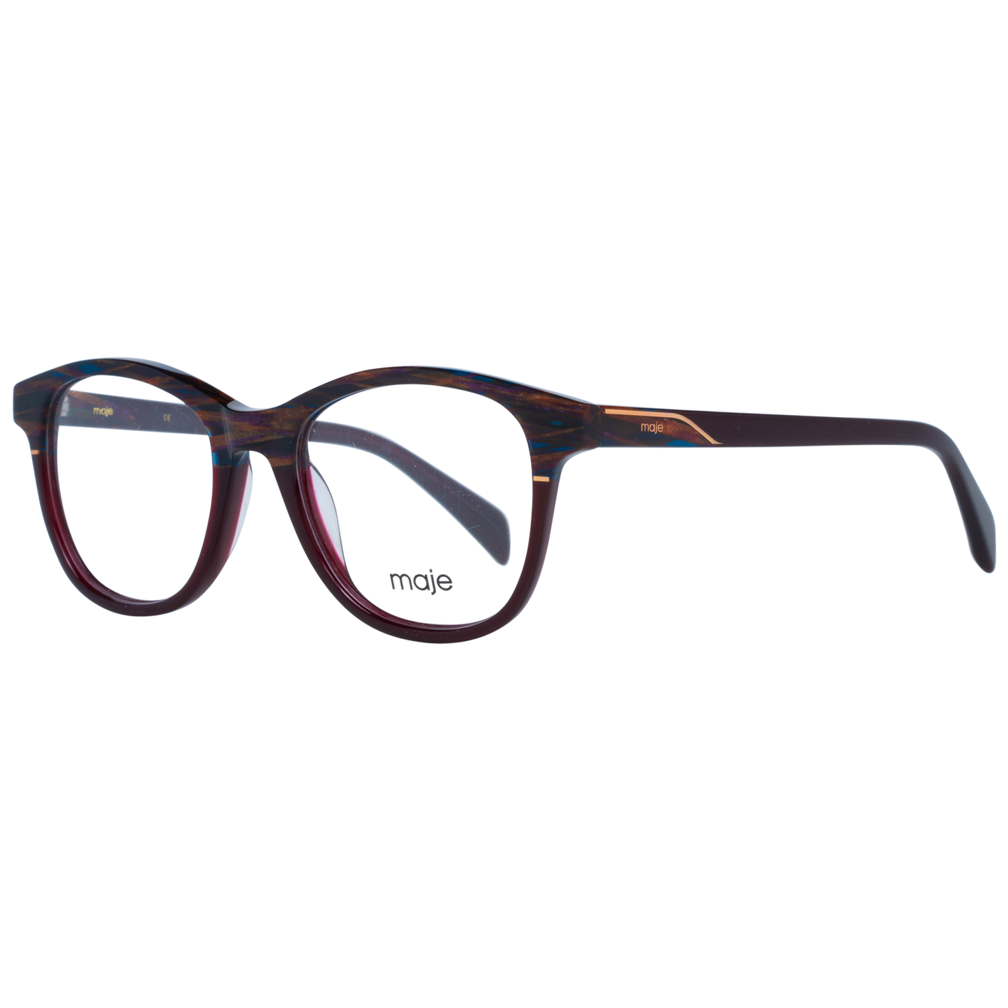 Maje Brown Acetate Glasses (Frames) in full-rim round style for women, featuring brown acetate frames and demo lenses. Size 48-18-140.