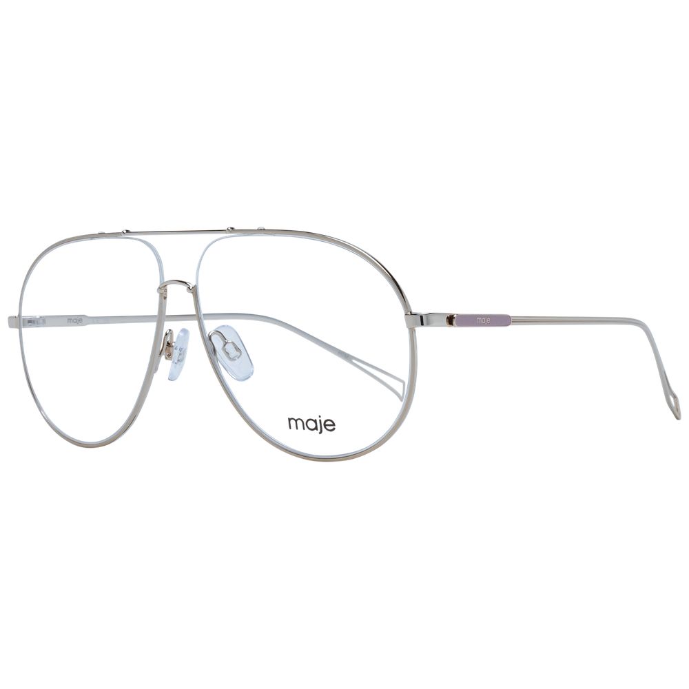 Maje Gold Women Optical Frames in aviator style, gold nickel silver full-rim, demo plastic lenses. Size 56-11-135.