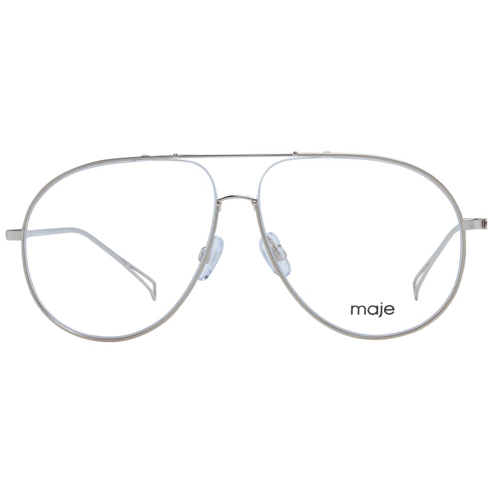 Maje Gold Women Optical Frames in full-rim aviator style with gold nickel silver alloy frame and demo plastic lenses, size 56-11-135.