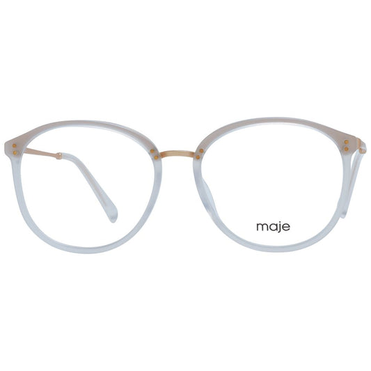 Maje White Women Glasses Frame, full-rim, acetate and stainless steel, round design, demo plastic lenses, size 52-15-135, branded case included