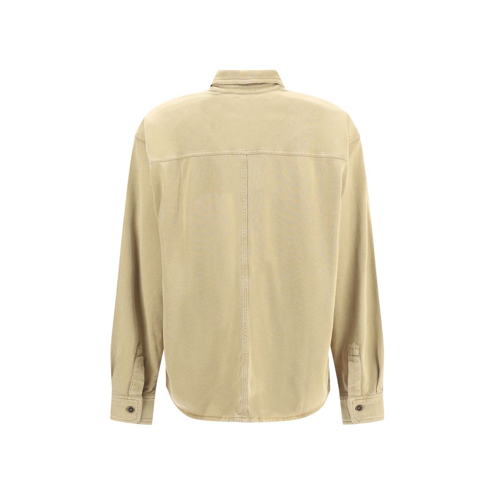Marant Etoile Beige Cotton Dress Shirt back view showing classic collar and utilitarian patch pockets for casual chic style.