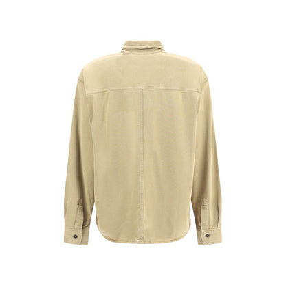 Marant Etoile Beige Cotton Dress Shirt back view showing classic collar and utilitarian patch pockets for casual chic style.