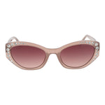 Marciano by Guess Beige Women Sunglass with beige stainless steel full-rim frame and gradient pink lenses, oval style, includes branded case.