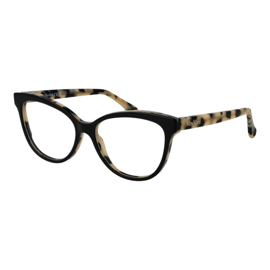 Max Mara Black Women Glasses Frame, black acetate cat eye style with demo lenses, full-rim design for women, includes branded case