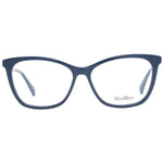 Max Mara Blue Women Glasses Frame with full-rim plastic design, demo lenses, and butterfly style, includes branded case.