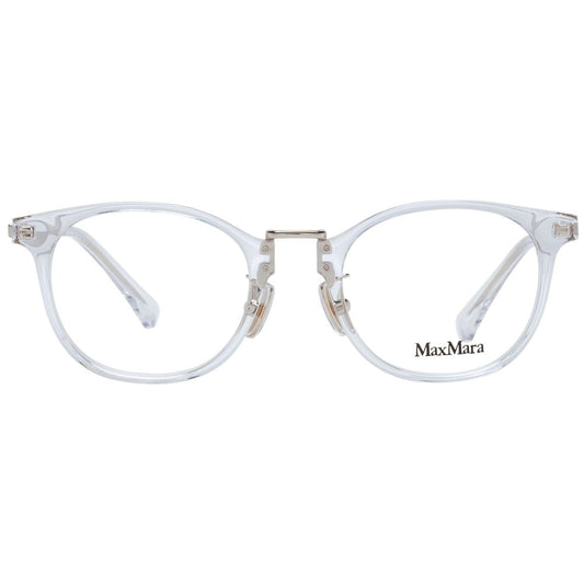 Max Mara White Women Glasses Frame, full-rim plastic frame, round style with demo lenses, size 48-20-145, includes branded case.