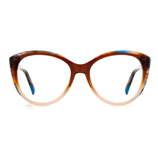Missoni Brown Acetate Frames with brown horn color, front view of women's acetate glasses model MIS-0094-EX4, 54/17/145 mm size.