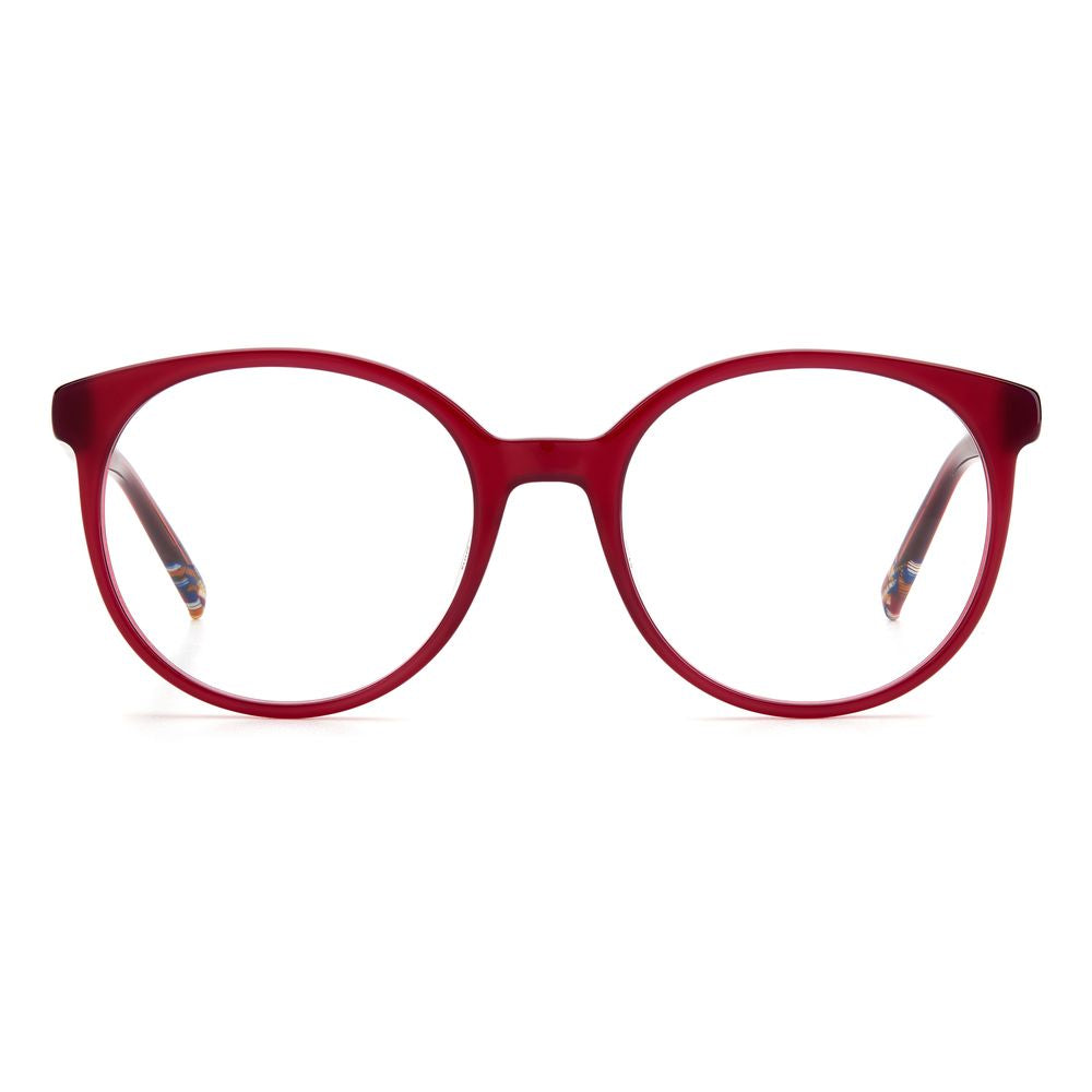 Missoni Red Acetate Frames for women with cherry-colored round lenses. Dimensions: 53/19/140 mm. Fashionable eyewear choice.