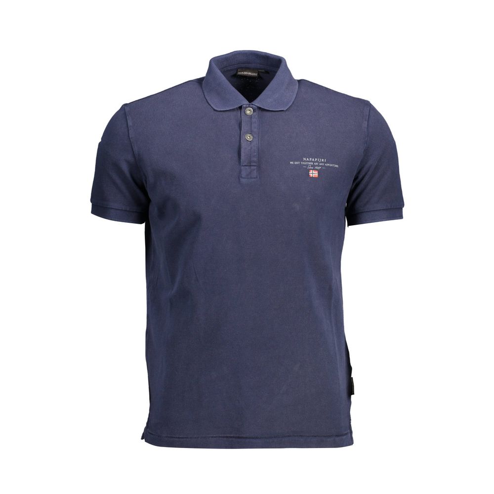 Napapijri Blue Cotton Men Polo Shirt with short sleeves, subtle print, and embroidered logo, epitomizing casual elegance.