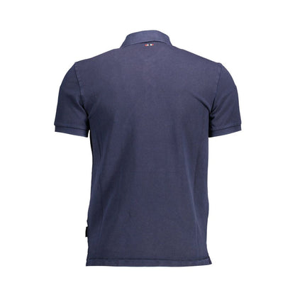 Back view of Napapijri Blue Cotton Men Polo Shirt featuring short sleeves and elegant design.