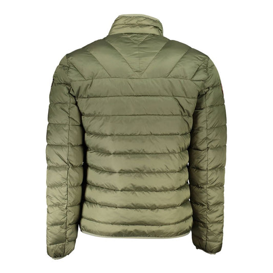 Back view of Napapijri Green Polyamide Jacket with long sleeves and quilted design.