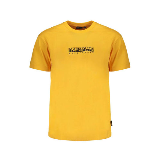 Napapijri Orange Cotton T-Shirt with short sleeves, loose fit, crew neck, and logo print on front.