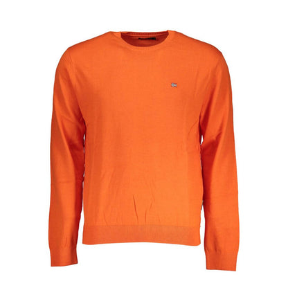 Napapijri Red Cotton Sweater, long sleeved with crew neck and logo embroidery, stylish and comfortable fashion piece.