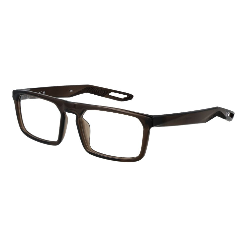 Nike Beige Unisex Glasses Frame with stainless steel full-rim design, demo lenses, and brown frame color.