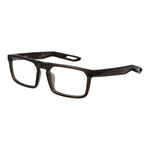 Nike Beige Unisex Glasses Frame with stainless steel full-rim design, demo lenses, and brown frame color.