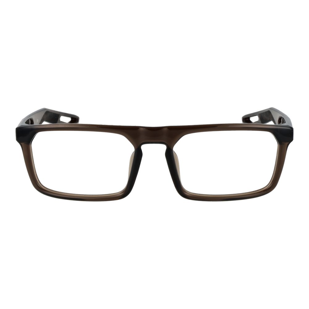 Nike Beige Unisex Glasses Frame in stainless steel with rectangular full-rim design and brown color.