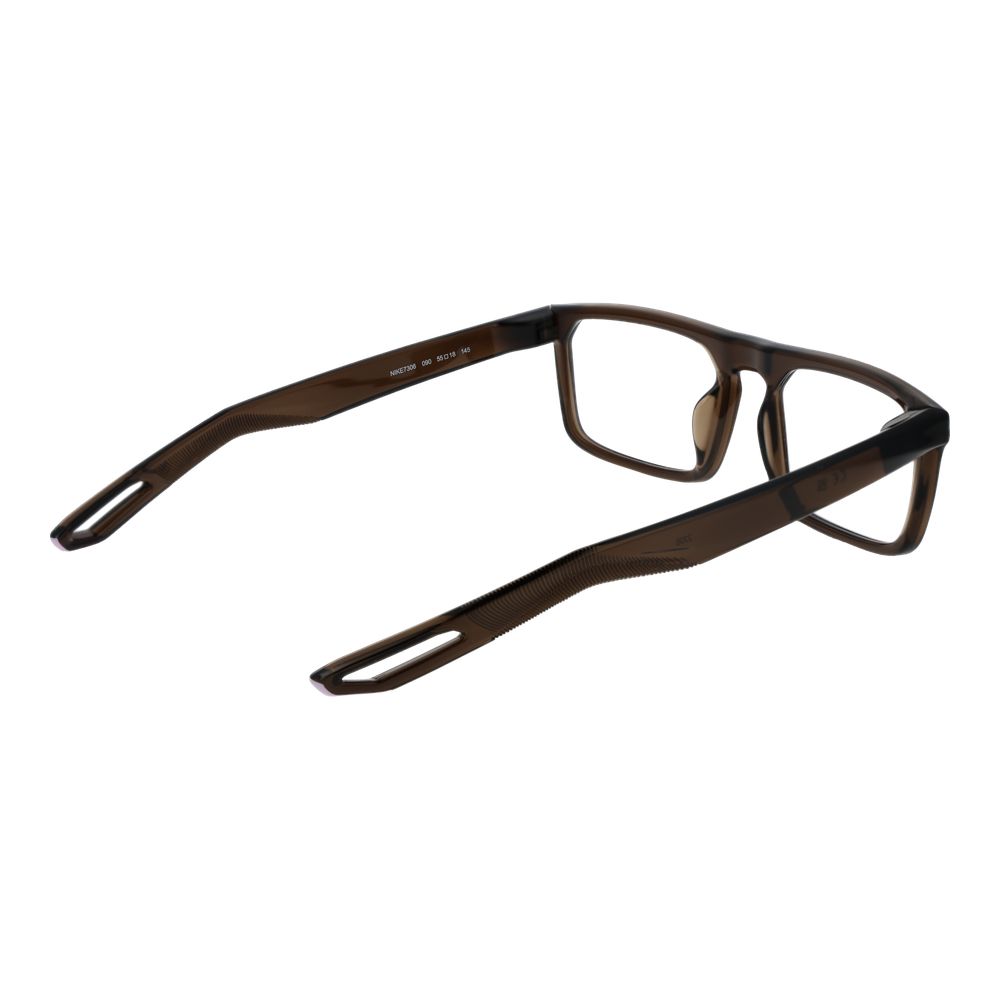 Nike Beige Unisex Glasses Frame in brown stainless steel with full-rim rectangle style, size 55-18-145, displayed side view.