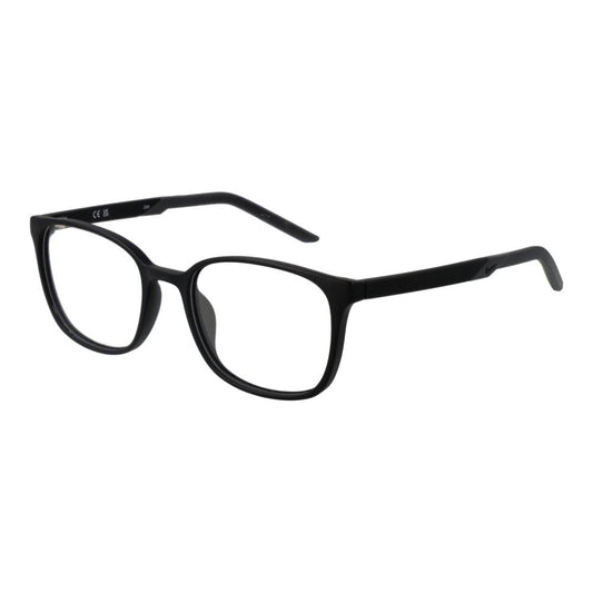 Nike Black Unisex Glasses Frame with full-rim stainless steel and square style, featuring demo lenses and branded case included.