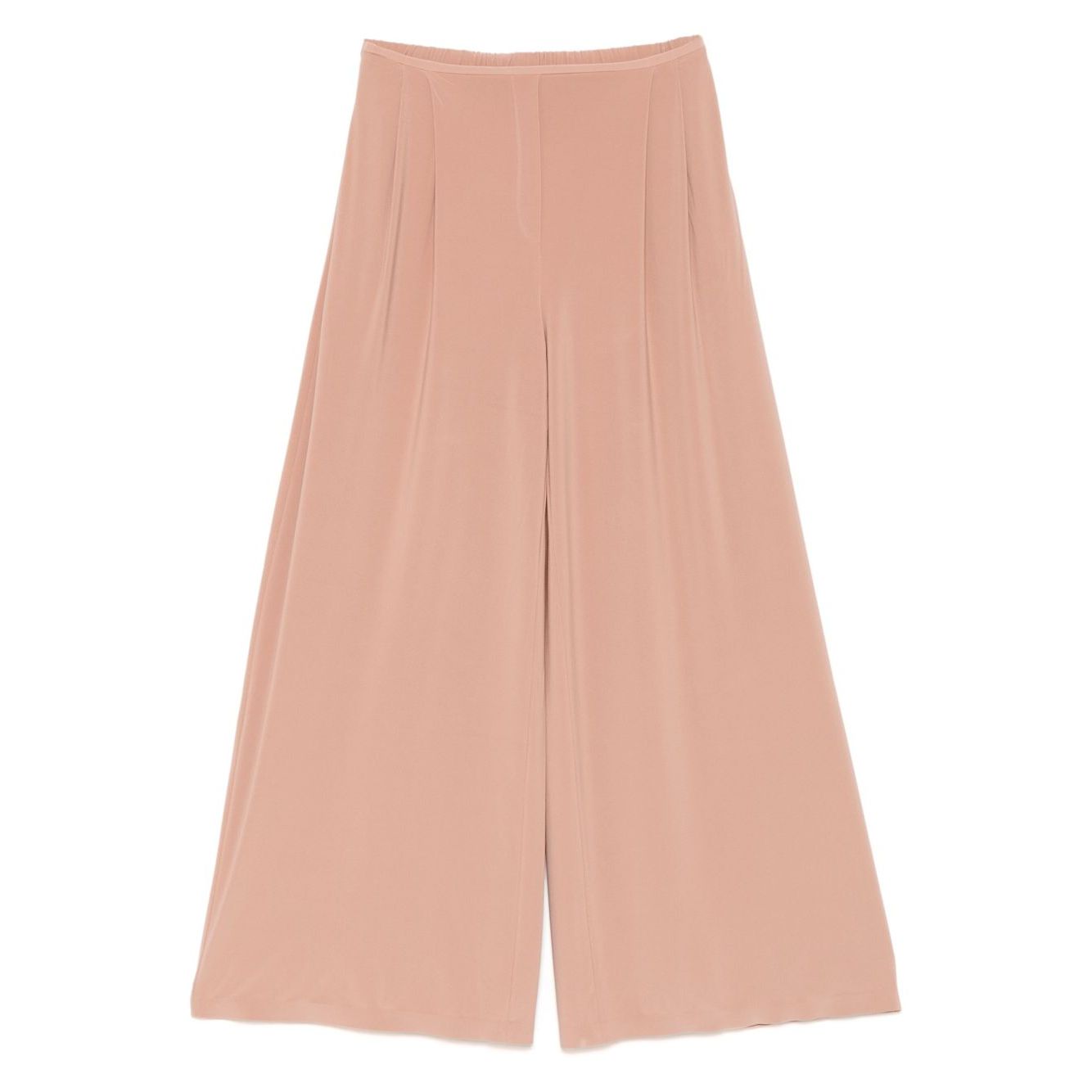 Norma Kamali Trousers Beige with high-waisted wide-leg design and elasticated waistband, featuring two side pockets. Perfect for stylish comfort.