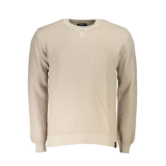 North Sails Beige Cotton Men Sweater made from organic cotton, featuring long sleeves and crew neck with logo detailing, eco-conscious fashion.