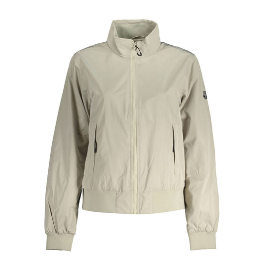 North Sails Gray Polyester Jackets & Coat with zipper, 2 external pockets, and recycled fibers. Water-resistant long-sleeved jacket.