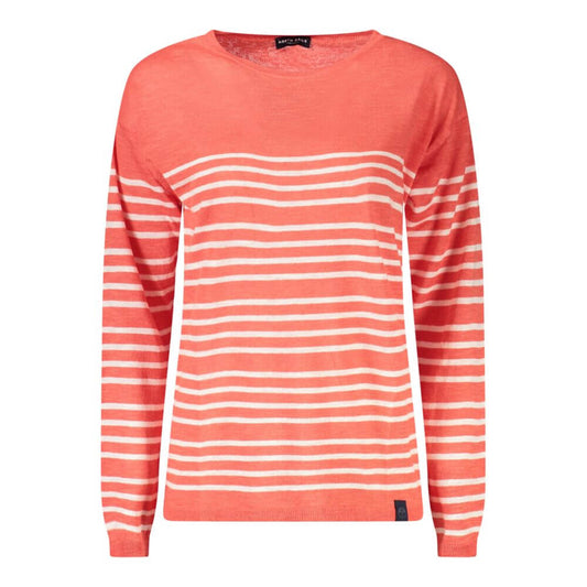 North Sails Red Cotton Sweater with striped long sleeves, wide neckline, and logo