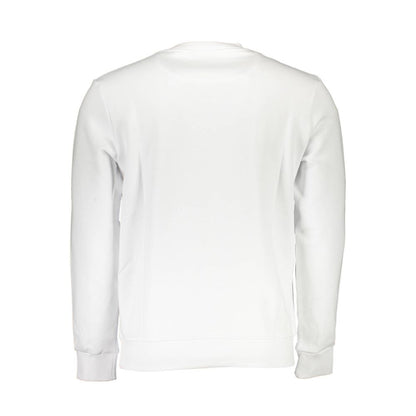 Back view of North Sails White Cotton Men Sweater with long sleeves and crewneck design, emphasizing comfort and nautical style.