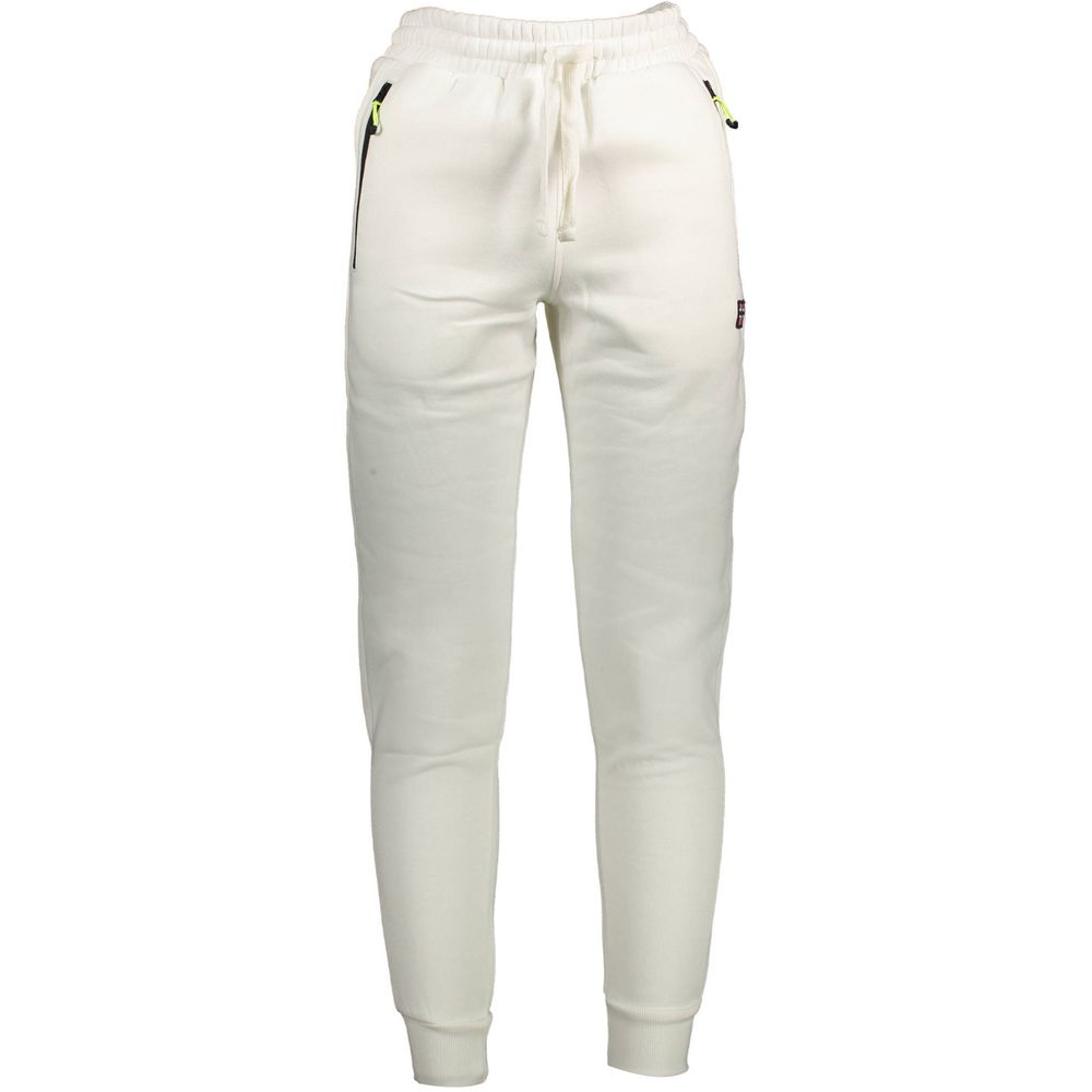 Norway 1963 White Cotton Pant with elastic waistband, zipped pockets, embroidery, contrasting details, and logo.