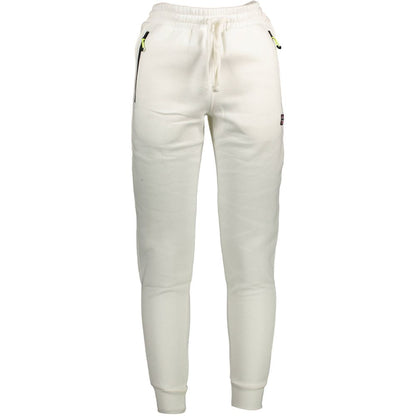 Norway 1963 White Cotton Pant with elastic waistband, zipped pockets, embroidery, contrasting details, and logo.