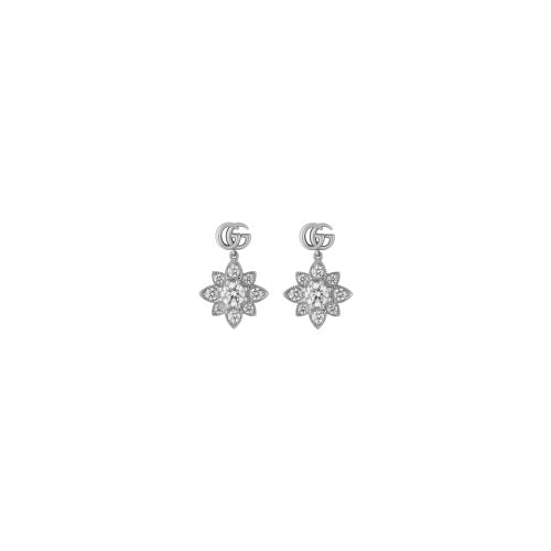 ORECCHINI GUCCI MOD. YBD702390002 silver earrings with floral design and crystal embellishments