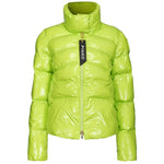 PINKO Green Polyamide Jackets & Coat - Shiny crystal nylon padded jacket with zip and snap closure, side pockets, rubber logo on shoulder.
