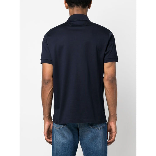 Back view of a navy blue PS By Paul Smith T-shirts and Polos Blue with rainbow stripe cotton polo collar and short sleeves.