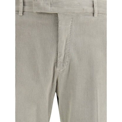 PT Torino Gray Cotton Casual Pants with front button and zipper closure, showing fine detailing and contemporary design.