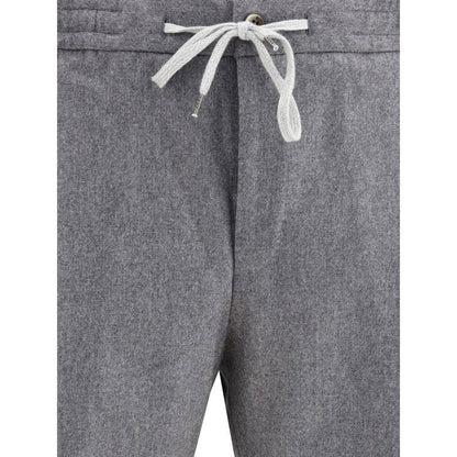 Close-up of PT Torino Gray Fleece Wool Casual Pants showing elastic waistband with drawstring and tailored details.