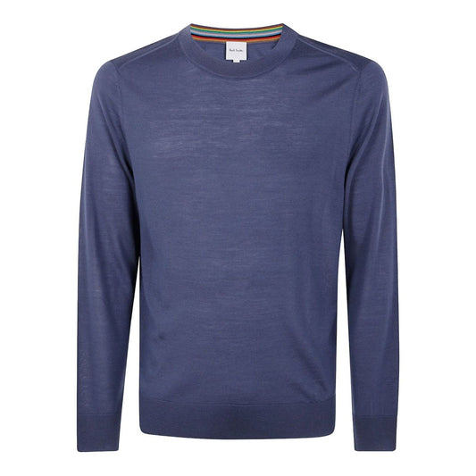Paul Smith Sweaters Clear Blue petrol merino wool crewneck, long sleeves, ribbed cuffs and hem, elegant and stylish design