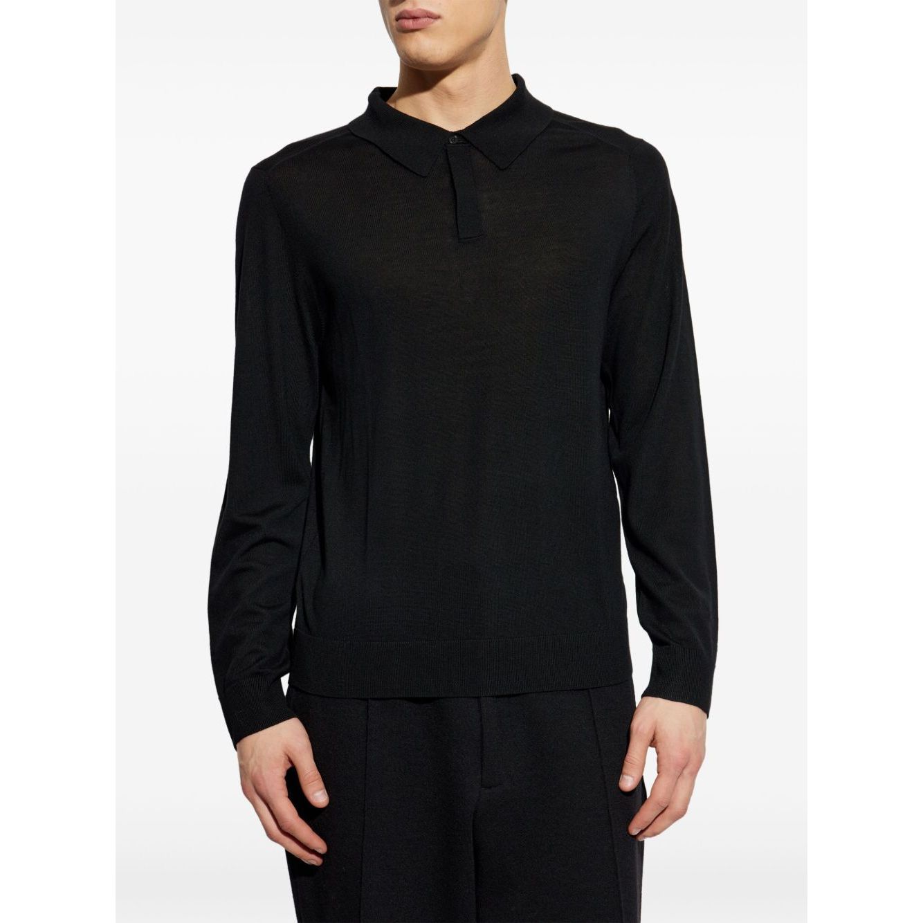 Paul Smith T-shirts and Polos Black - wool polo shirt with front button fastening and long sleeves, featuring ribbed cuffs and hem.