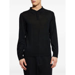 Paul Smith T-shirts and Polos Black - wool polo shirt with front button fastening and long sleeves, featuring ribbed cuffs and hem.