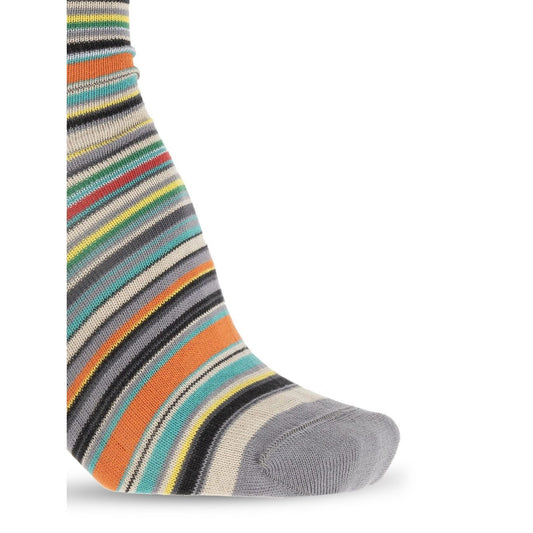 Paul Smith Underwear MultiColour horizontal striped socks with contrasting toe, mid-calf length in multicoloured cotton. Signature Stripe design.