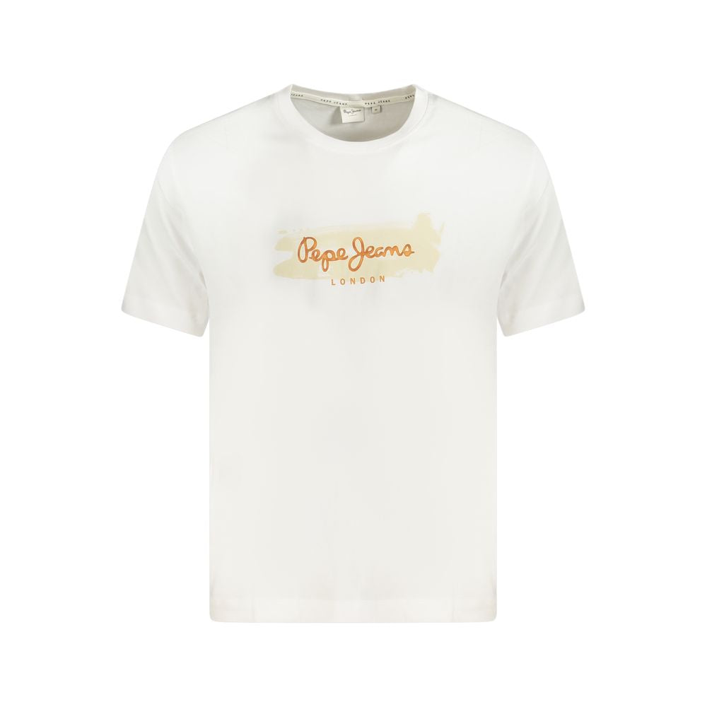 Pepe Jeans White Cotton T-Shirt with logo print, sustainable cotton, short sleeve, crew neck, fashion apparel