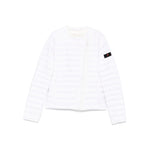 Peuterey Coats White nylon down jacket with two-way zip and crew neck, featuring side pockets and logo patch at the sleeve.