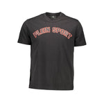 Plein Sport Black Cotton Men T-Shirt with bold logo print, short sleeves, and crew neck style, perfect for streetwear fashion.