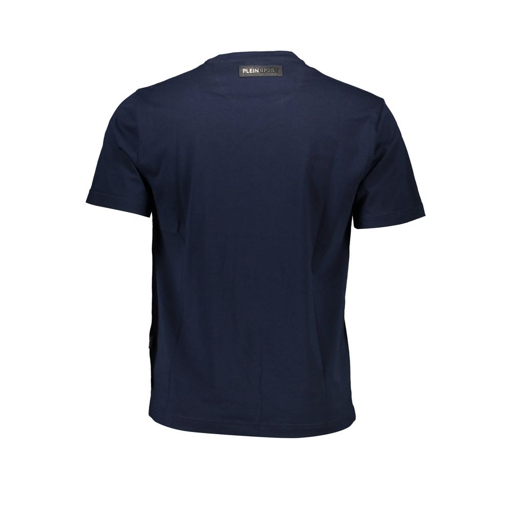 Back view of Plein Sport Blue Cotton Men T-Shirt with iconic logo detail