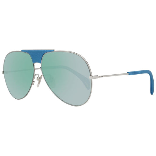 Police Blue Women Sunglass with blue mirrored lenses and aviator style, featuring 100% UVA & UVB protection and plastic frame.