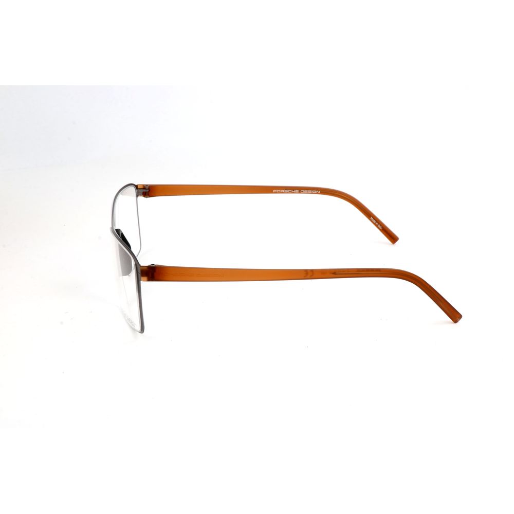 Side view of Porsche Design Gray Metal Frames glasses with brown temple arms, model P8309B56, lens/bridge/temple size 56/16/145 mm.