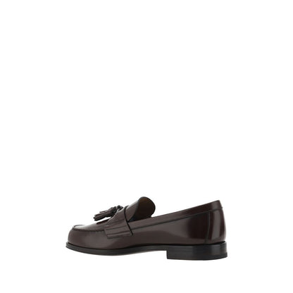 Prada Brown Calf Leather Bos Taurus Slip-On Loafers with tassel detail, side view