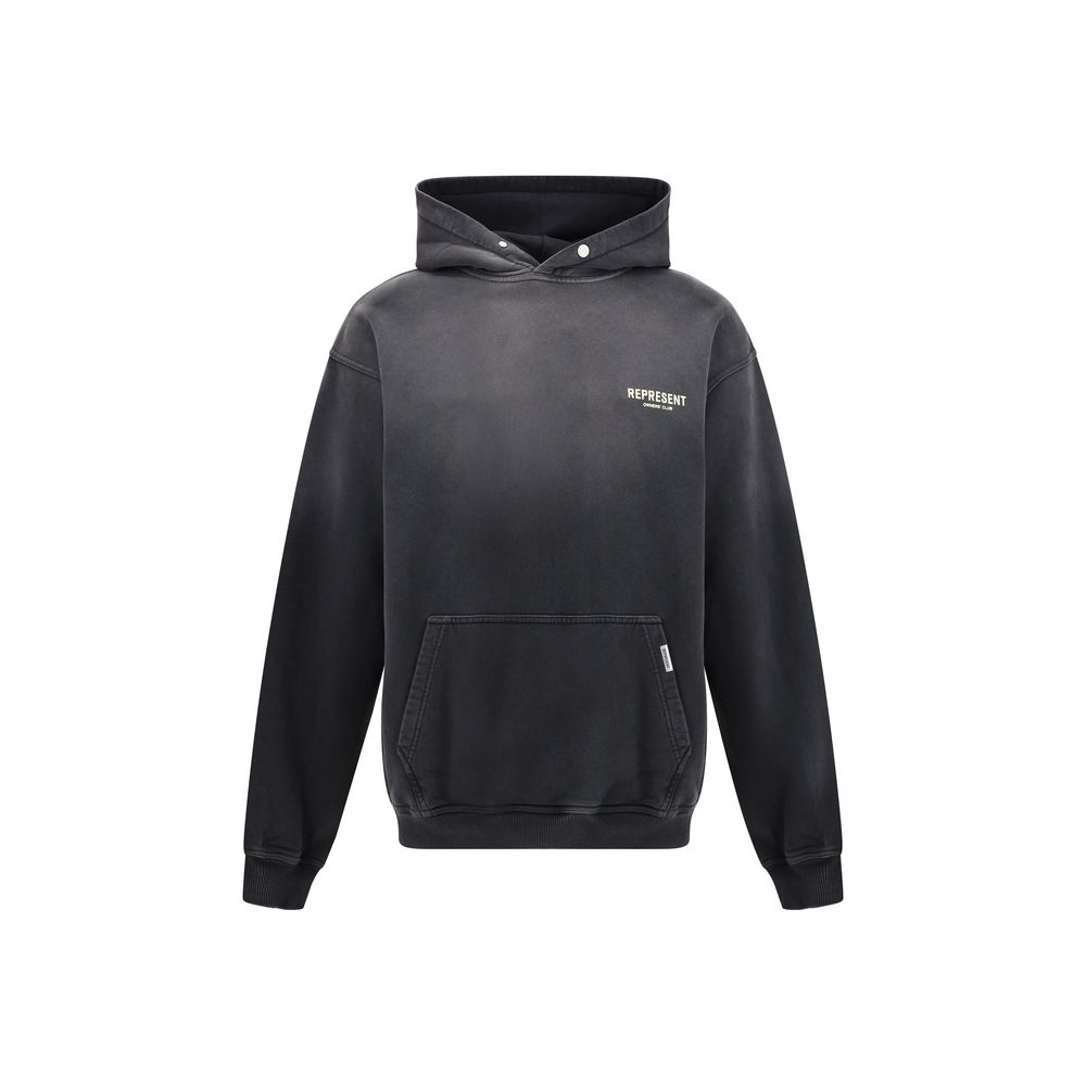 Represent Black Cotton Sweatshirt with adjustable hood and kangaroo pocket